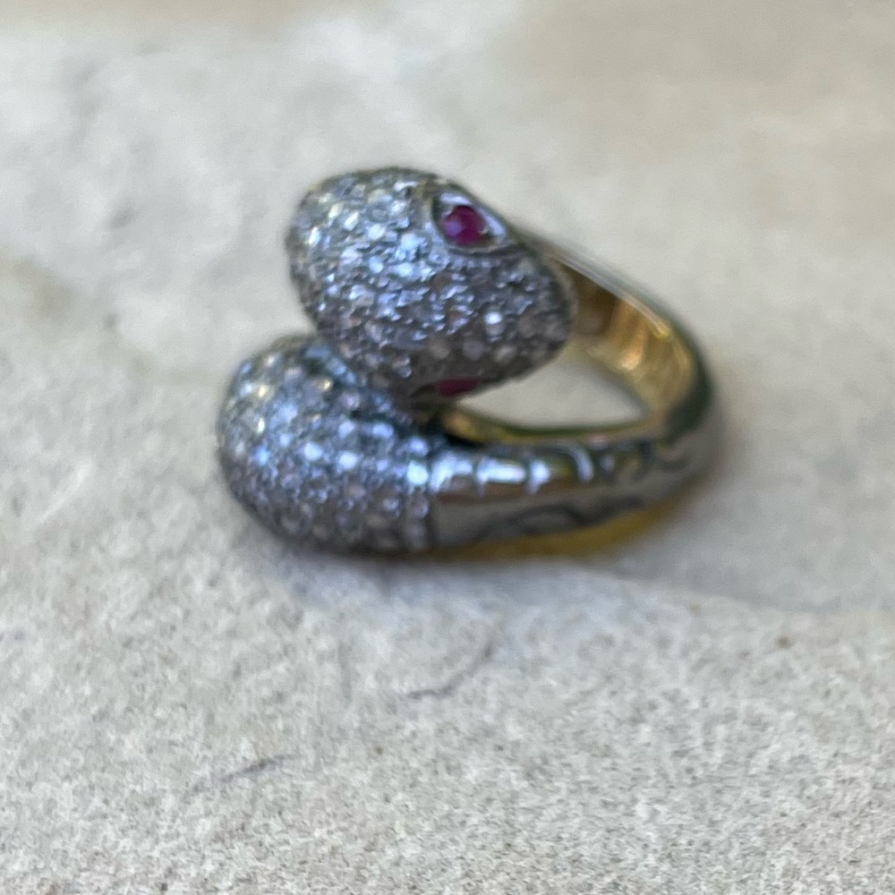 Diamond And Ruby Snake Head Ring - image 5